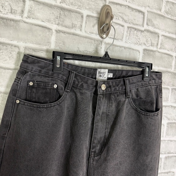 Princess Polly Distressed Wide Leg Black Denim High Rise Jeans 34 x 28 Size 10 - Picture 2 of 11